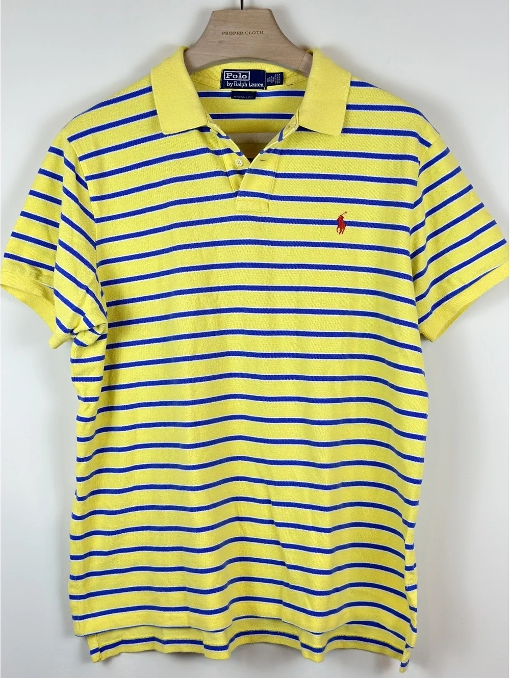 Polo Ralph Lauren Men’s XL Custom Fit Yellow Blue Striped Polo Shirt Red Pony